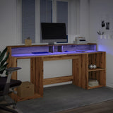 vidaXL Desk with LED Lights Artisian Oak 200x55x91 cm Engineered Wood