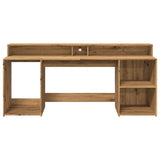 vidaXL Desk with LED Lights Artisian Oak 200x55x91 cm Engineered Wood