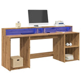 vidaXL Desk with LED Lights Artisian Oak 200x55x91 cm Engineered Wood