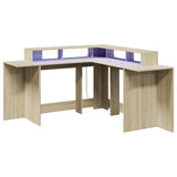 vidaXL Desk with LED Lights Sonoma Oak 152x152x91 cm Engineered Wood