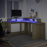 vidaXL Desk with LED Lights Sonoma Oak 152x152x91 cm Engineered Wood