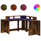 vidaXL Desk with LED Lights Smoked Oak 152x152x91 cm Engineered Wood