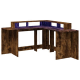 vidaXL Desk with LED Lights Smoked Oak 152x152x91 cm Engineered Wood