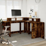 vidaXL Desk with LED Lights Smoked Oak 152x152x91 cm Engineered Wood