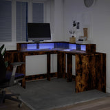 vidaXL Desk with LED Lights Smoked Oak 152x152x91 cm Engineered Wood