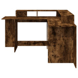 vidaXL Desk with LED Lights Smoked Oak 152x152x91 cm Engineered Wood