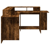 vidaXL Desk with LED Lights Smoked Oak 152x152x91 cm Engineered Wood