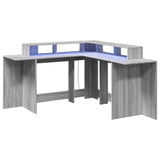 vidaXL Desk with LED Lights Grey Sonoma 152x152x91 cm Engineered Wood