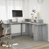 vidaXL Desk with LED Lights Grey Sonoma 152x152x91 cm Engineered Wood