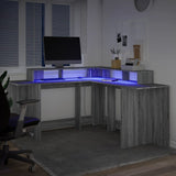 vidaXL Desk with LED Lights Grey Sonoma 152x152x91 cm Engineered Wood