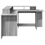 vidaXL Desk with LED Lights Grey Sonoma 152x152x91 cm Engineered Wood