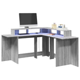 vidaXL Desk with LED Lights Grey Sonoma 152x152x91 cm Engineered Wood