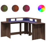 vidaXL Desk with LED Lights Brown Oak 152x152x91 cm Engineered Wood