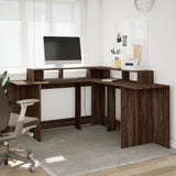 vidaXL Desk with LED Lights Brown Oak 152x152x91 cm Engineered Wood