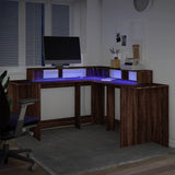 vidaXL Desk with LED Lights Brown Oak 152x152x91 cm Engineered Wood