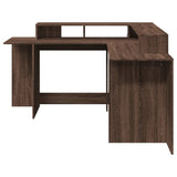 vidaXL Desk with LED Lights Brown Oak 152x152x91 cm Engineered Wood