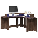 vidaXL Desk with LED Lights Brown Oak 152x152x91 cm Engineered Wood