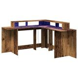 vidaXL Desk with LED Lights Old Wood 152x152x91 cm Engineered Wood