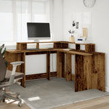 vidaXL Desk with LED Lights Old Wood 152x152x91 cm Engineered Wood