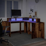 vidaXL Desk with LED Lights Old Wood 152x152x91 cm Engineered Wood