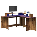 vidaXL Desk with LED Lights Old Wood 152x152x91 cm Engineered Wood