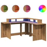 vidaXL Desk with LED Lights Artisian Oak 152x152x91 cm Engineered Wood