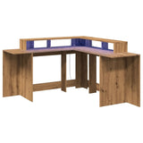 vidaXL Desk with LED Lights Artisian Oak 152x152x91 cm Engineered Wood