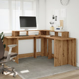 vidaXL Desk with LED Lights Artisian Oak 152x152x91 cm Engineered Wood