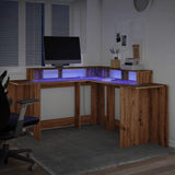 vidaXL Desk with LED Lights Artisian Oak 152x152x91 cm Engineered Wood