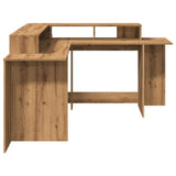 vidaXL Desk with LED Lights Artisian Oak 152x152x91 cm Engineered Wood