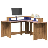 vidaXL Desk with LED Lights Artisian Oak 152x152x91 cm Engineered Wood