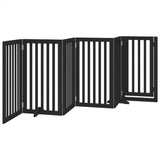 vidaXL Dog Gate with Door Foldable 6 Panels Black 300 cm Poplar Wood