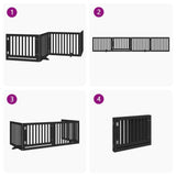 vidaXL Dog Gate with Door Foldable 4 Panels Black 320 cm Poplar Wood