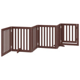 vidaXL Dog Gate with Door Foldable 6 Panels Brown 300 cm Poplar Wood