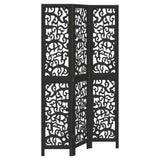 vidaXL Room Divider 3 Panels Black Solid Wood Paulownia