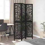 vidaXL Room Divider 3 Panels Black Solid Wood Paulownia