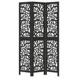 vidaXL Room Divider 3 Panels Black Solid Wood Paulownia