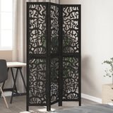 vidaXL Room Divider 3 Panels Black Solid Wood Paulownia