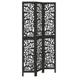 vidaXL Room Divider 3 Panels Black Solid Wood Paulownia