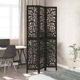 vidaXL Room Divider 3 Panels Black Solid Wood Paulownia