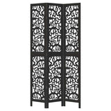 vidaXL Room Divider 3 Panels Black Solid Wood Paulownia