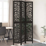 vidaXL Room Divider 3 Panels Black Solid Wood Paulownia