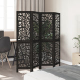 vidaXL Room Divider 4 Panels Black Solid Wood Paulownia