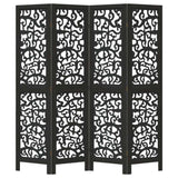 vidaXL Room Divider 4 Panels Black Solid Wood Paulownia