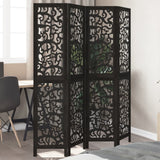 vidaXL Room Divider 4 Panels Black Solid Wood Paulownia