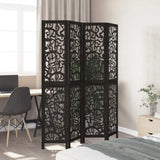 vidaXL Room Divider 4 Panels Black Solid Wood Paulownia