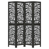 vidaXL Room Divider 4 Panels Black Solid Wood Paulownia