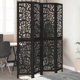 vidaXL Room Divider 4 Panels Black Solid Wood Paulownia