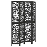 vidaXL Room Divider 4 Panels Black Solid Wood Paulownia