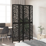 vidaXL Room Divider 4 Panels Black Solid Wood Paulownia